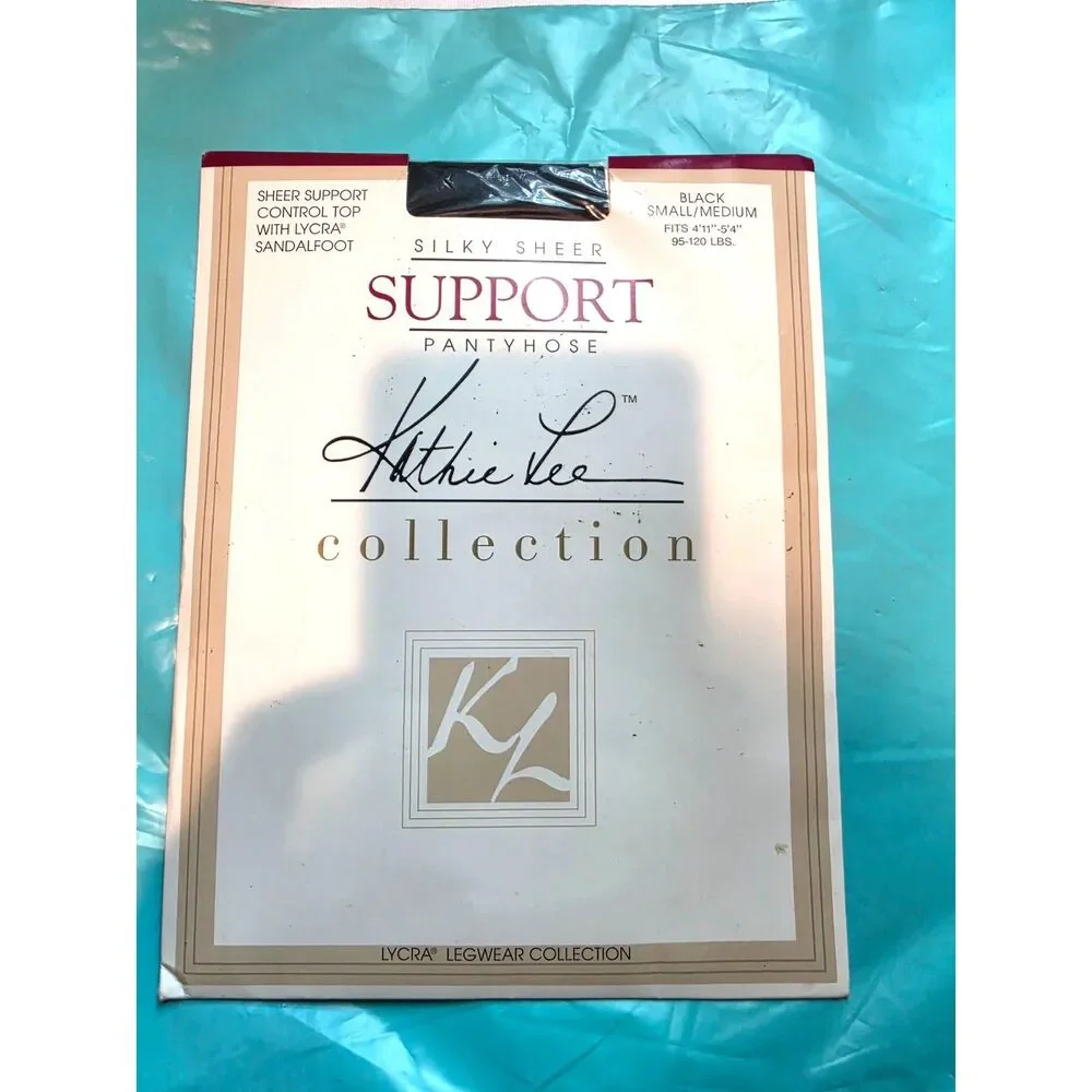 Vintage Kathie Lee Collection Pantyhose Silky Sheer Support, Black, Size S/M